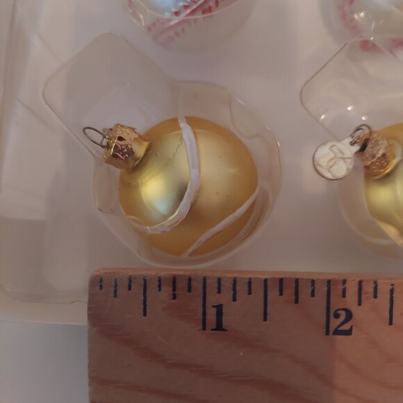 Glass Mini Ornaments Sports Ball Christmas 12 Pc Set Vintage 2" Football Soccer - Picture 9 of 13